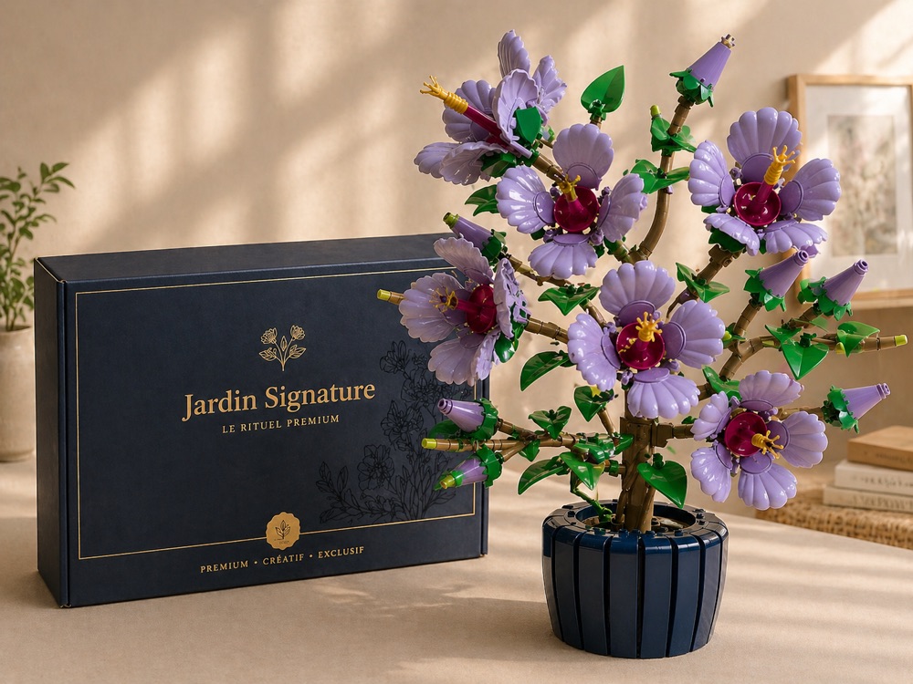 Box Jardin Signature avec grande fleur en briques violettes