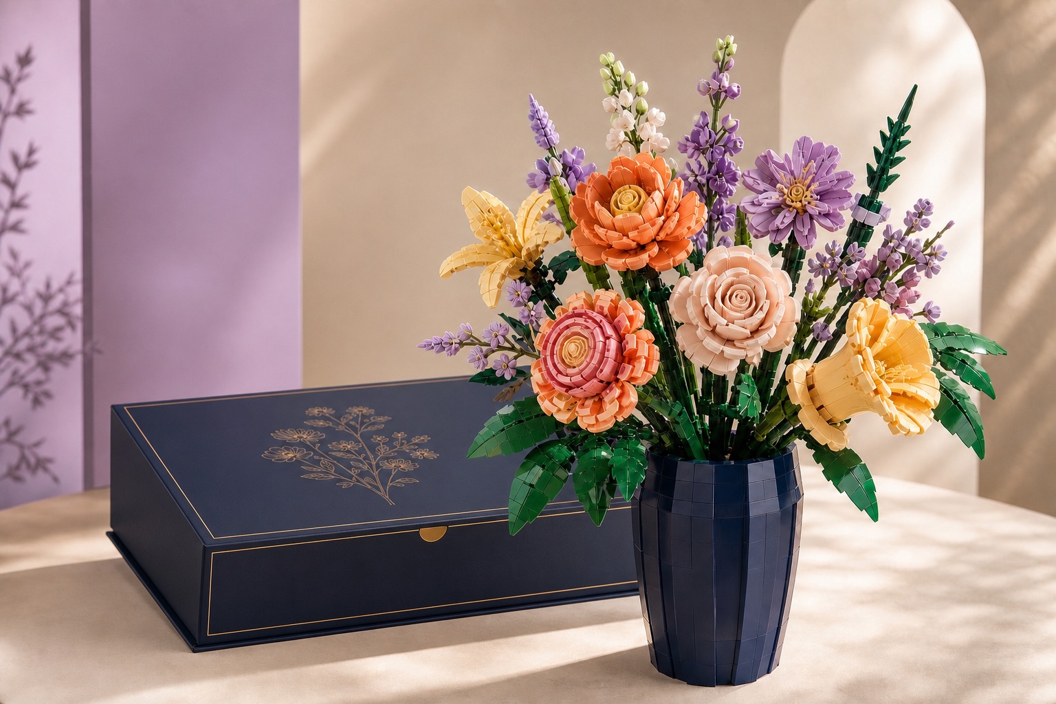 Box Premium fermée avec une grande création florale généreuse déjà montée